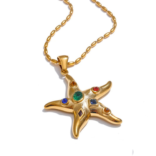 Colorful starfish golden pendant necklace - product image