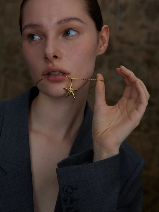Colorful starfish golden pendant necklace - product image