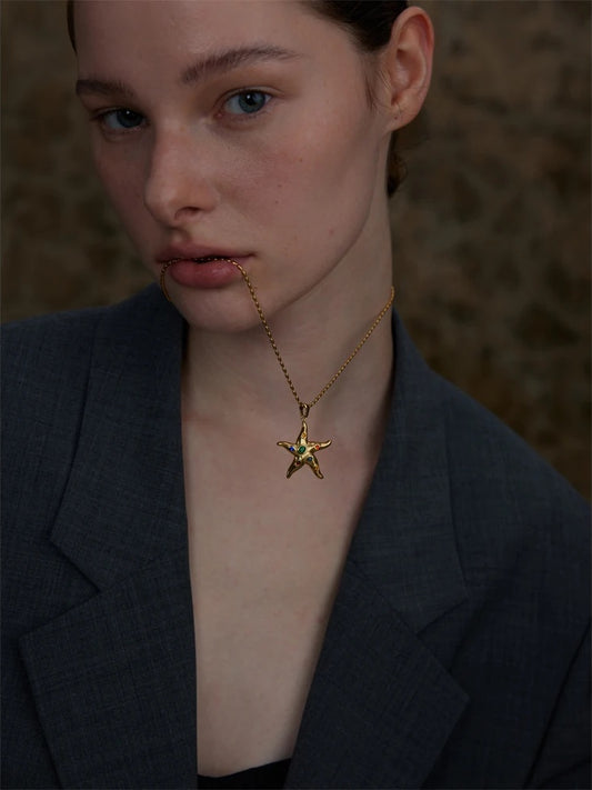 Colorful starfish golden pendant necklace - product image