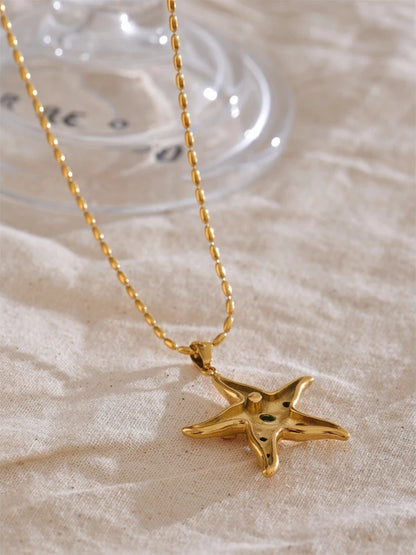 Colorful starfish golden pendant necklace - product image