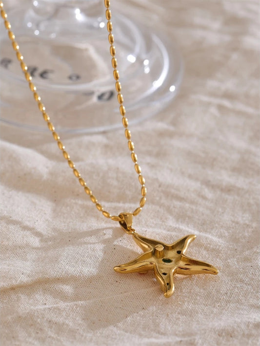 Colorful starfish golden pendant necklace - product image