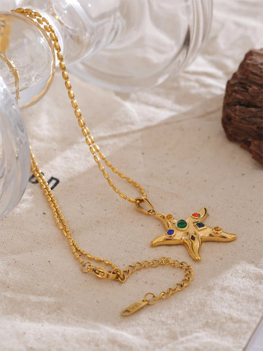 Colorful starfish golden pendant necklace - product image