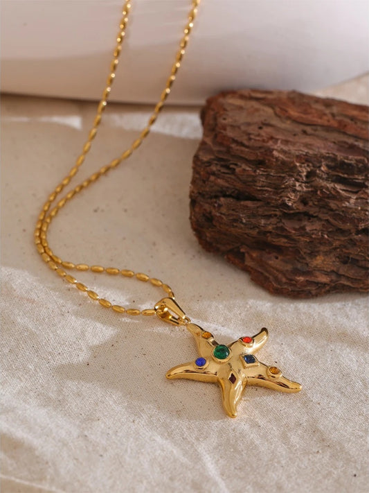 Colorful starfish golden pendant necklace - product image