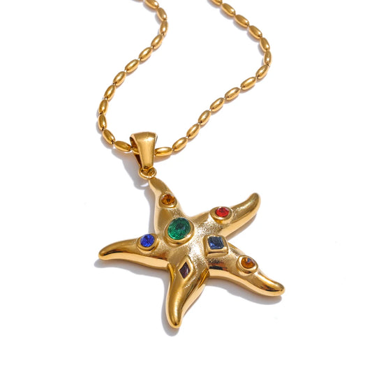 Colorful starfish golden pendant necklace - product image