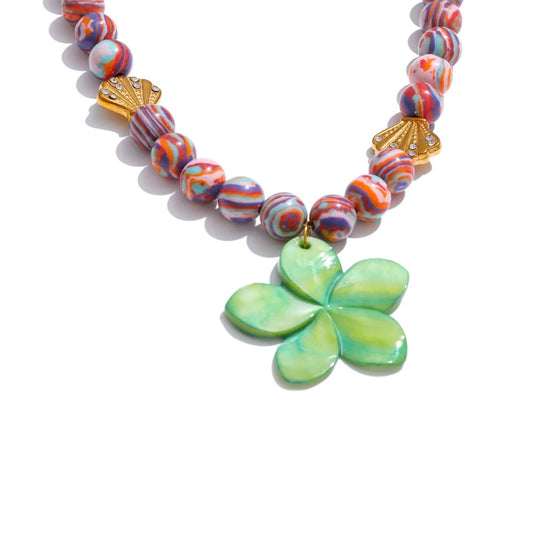 Colorful synthetic malachite flower pendant necklace - product image
