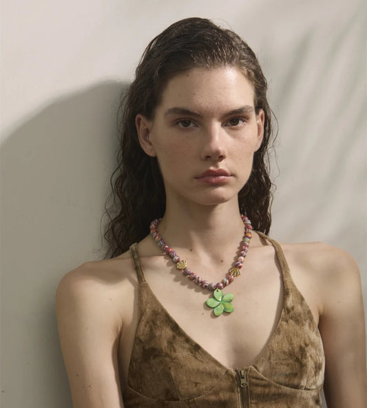 Colorful synthetic malachite flower pendant necklace - product image