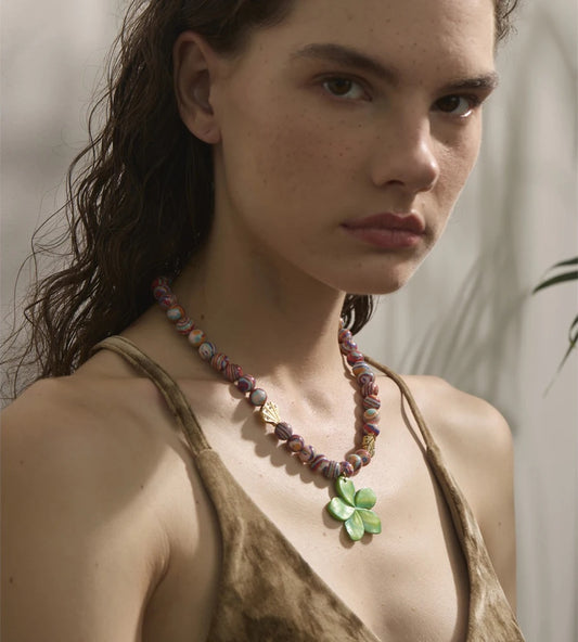 Colorful synthetic malachite flower pendant necklace - product image