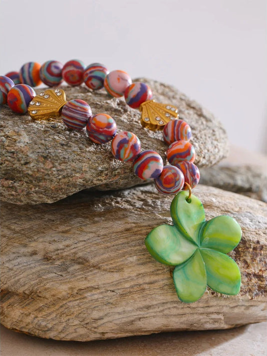 Colorful synthetic malachite flower pendant necklace - product image