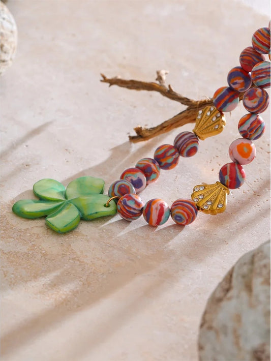 Colorful synthetic malachite flower pendant necklace - product image