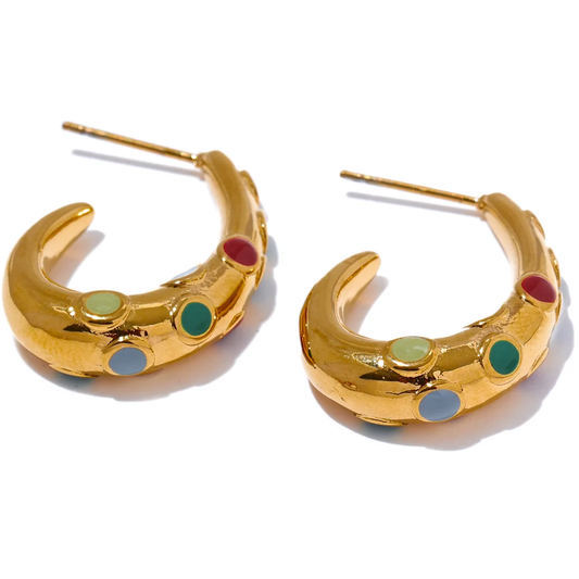 Colorful white enamel contemporary hoop earrings - product image