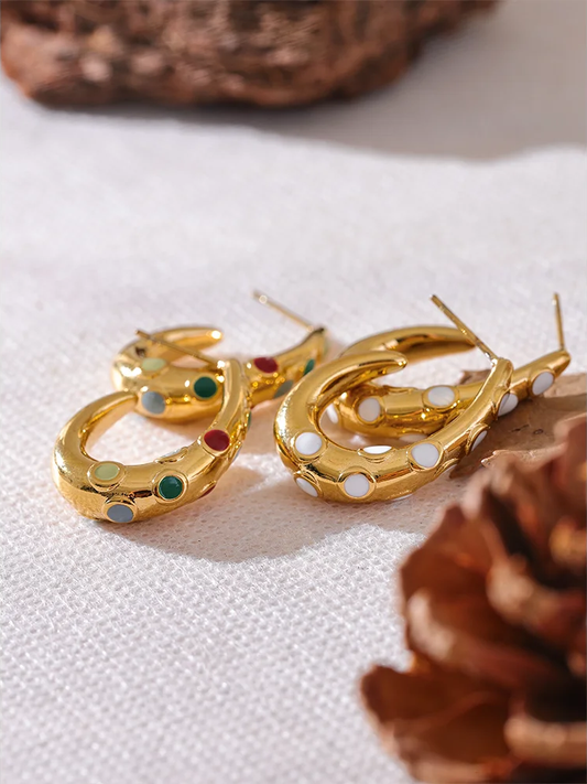 Colorful white enamel contemporary hoop earrings - product image