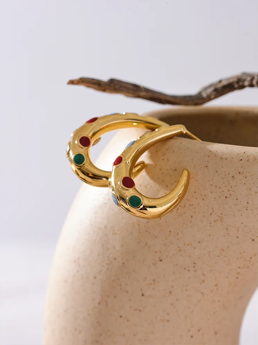 Colorful white enamel contemporary hoop earrings - product image
