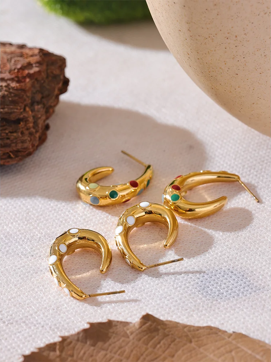 Colorful white enamel contemporary hoop earrings - product image