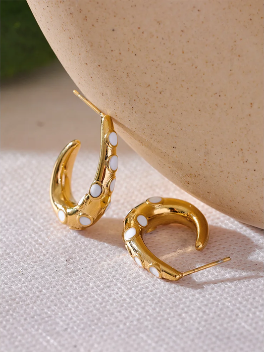 Colorful white enamel contemporary hoop earrings - product image