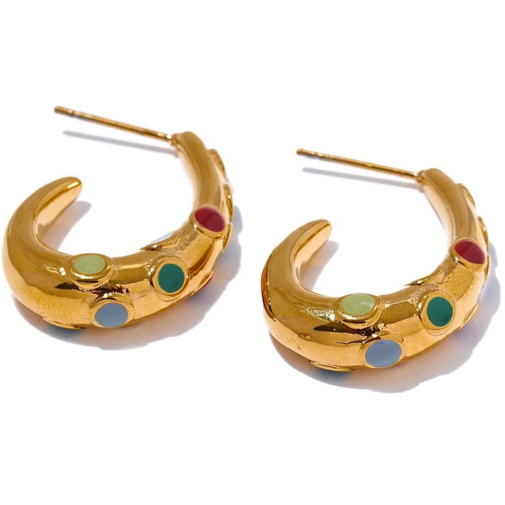 Colorful white enamel contemporary hoop earrings - product image
