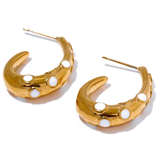 Colorful white enamel contemporary hoop earrings - product image