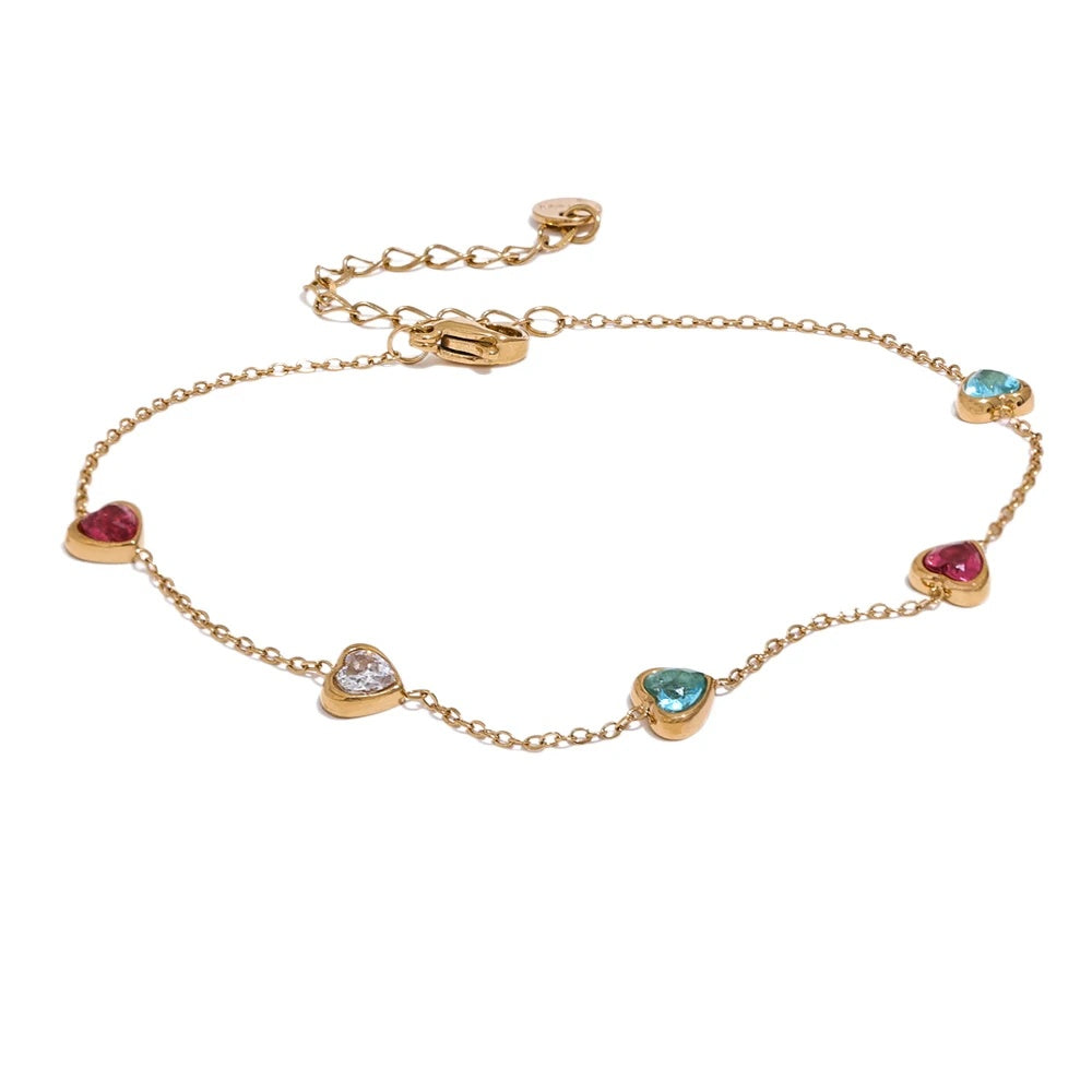 Colorful white heart cubic zirconia anklet bracelet - product image