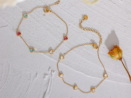 Colorful white heart cubic zirconia anklet bracelet - product image