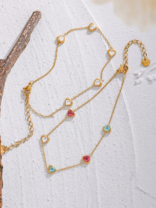 Colorful white heart cubic zirconia anklet bracelet - product image