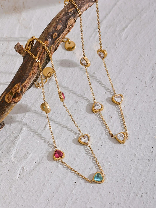 Colorful white heart cubic zirconia anklet bracelet - product image