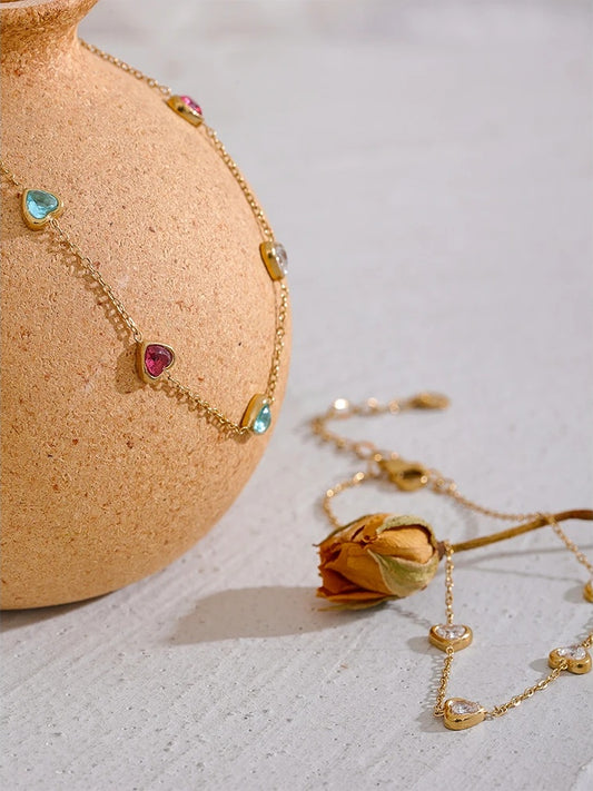 Colorful white heart cubic zirconia anklet bracelet - product image
