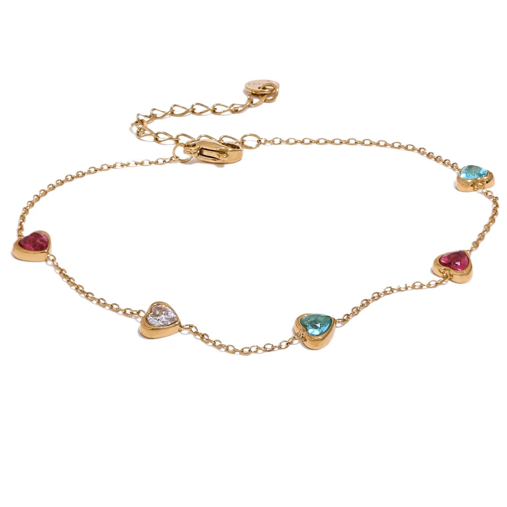 Colorful white heart cubic zirconia anklet bracelet - product image