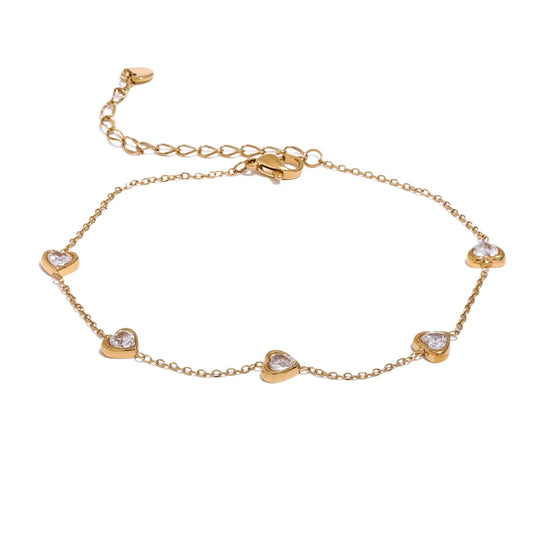 Colorful white heart cubic zirconia anklet bracelet - product image
