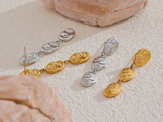 Comfortable hammered drop textured earrings - product image