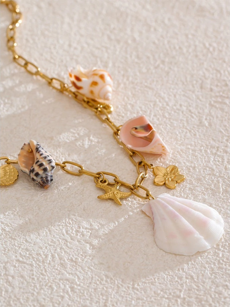 Conch shell ocean style pendant necklace - product image