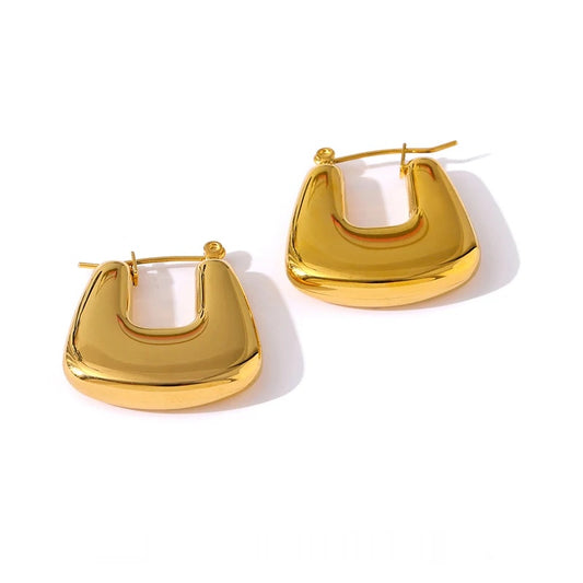 Contemporary chunky gold color statement hoop earrings - product image