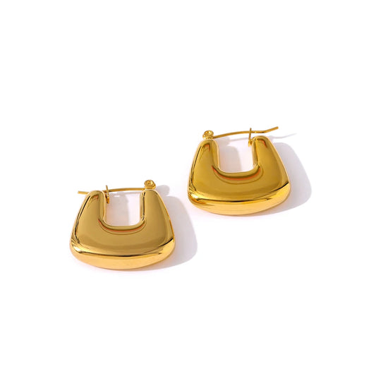 Contemporary chunky gold color statement hoop earrings - product image
