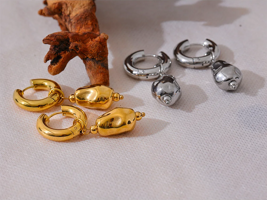 Contemporary drop hoop unusual charm earrings - product image