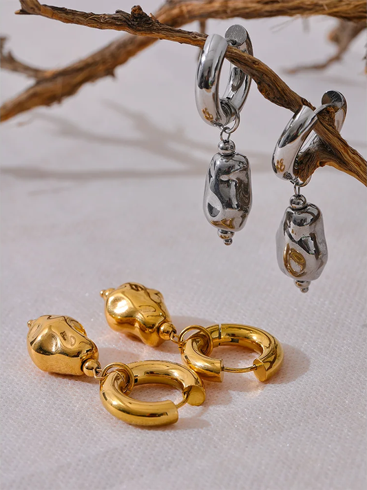 Contemporary drop hoop unusual charm earrings - product image