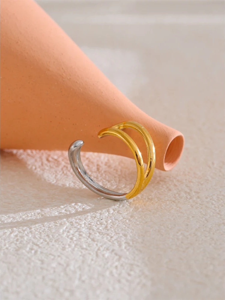 Contemporary hollow adjustable double color ring - product image