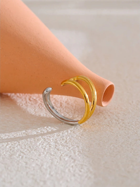 Contemporary hollow adjustable double color ring - product image