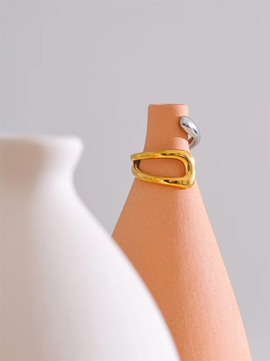 Contemporary hollow adjustable double color ring - product image