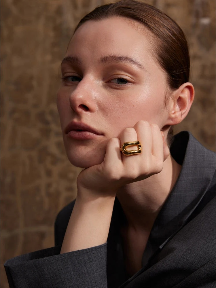 Contemporary hollow rust proof fashion statement ring - product image