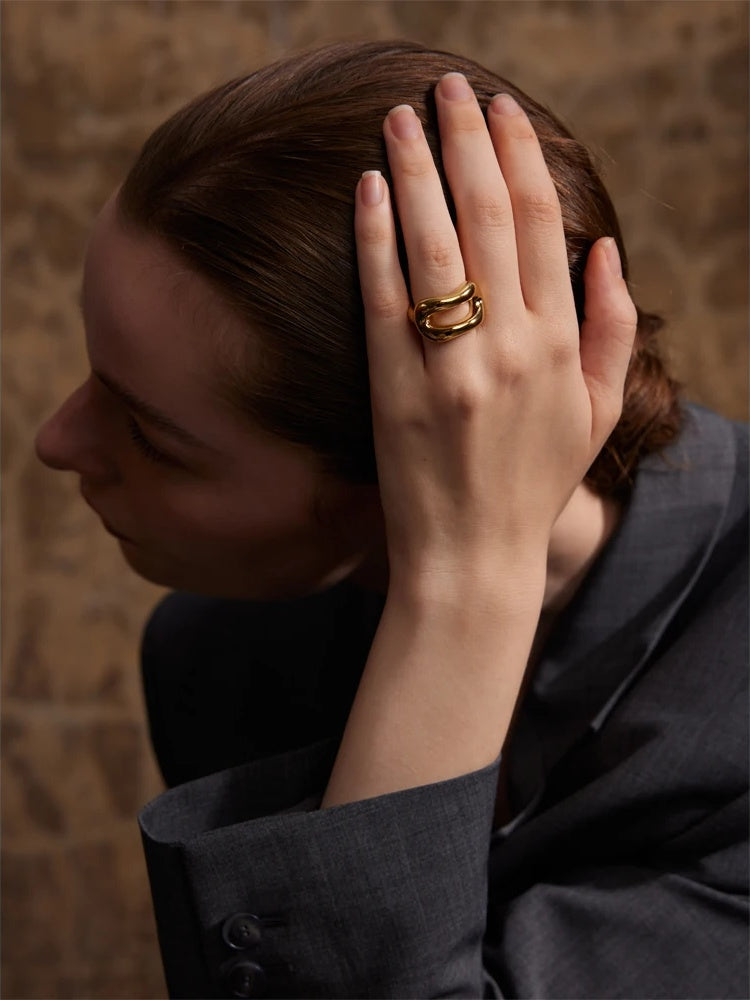 Contemporary hollow rust proof fashion statement ring - product image