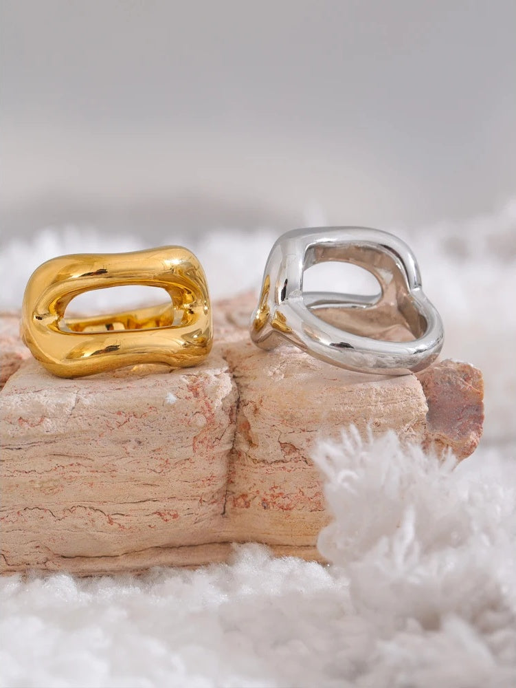 Contemporary hollow rust proof fashion statement ring - product image