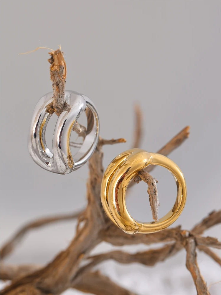 Contemporary hollow rust proof fashion statement ring - product image