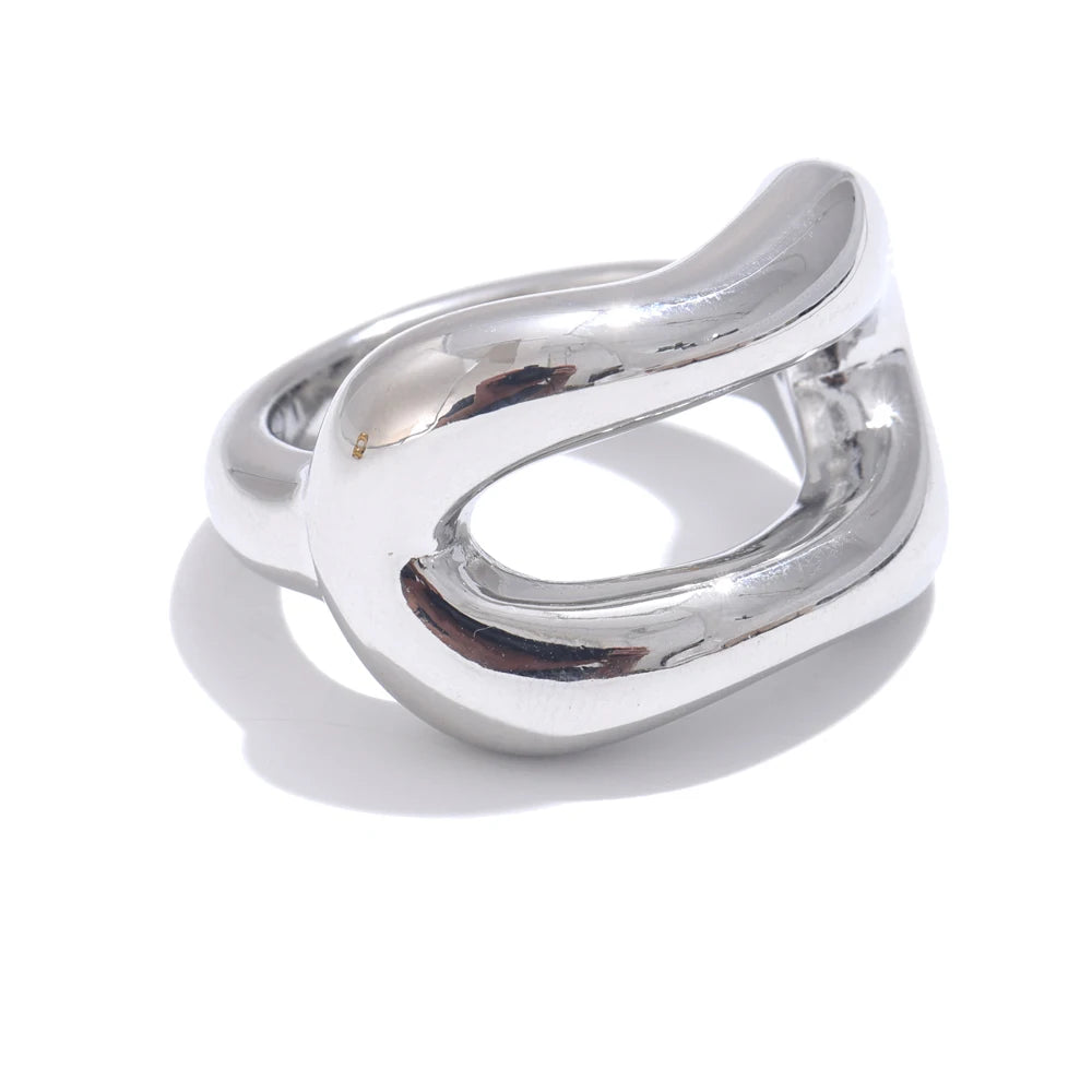 Contemporary hollow rust proof fashion statement ring - product image
