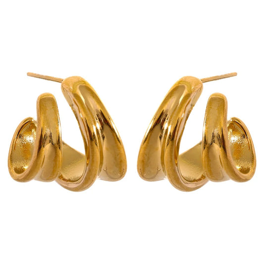 Contemporary unusual huggie metal texture earrings - product image