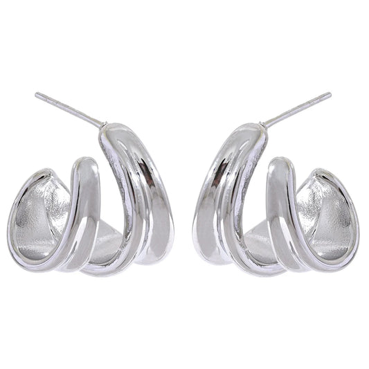 Contemporary unusual huggie metal texture earrings - product image