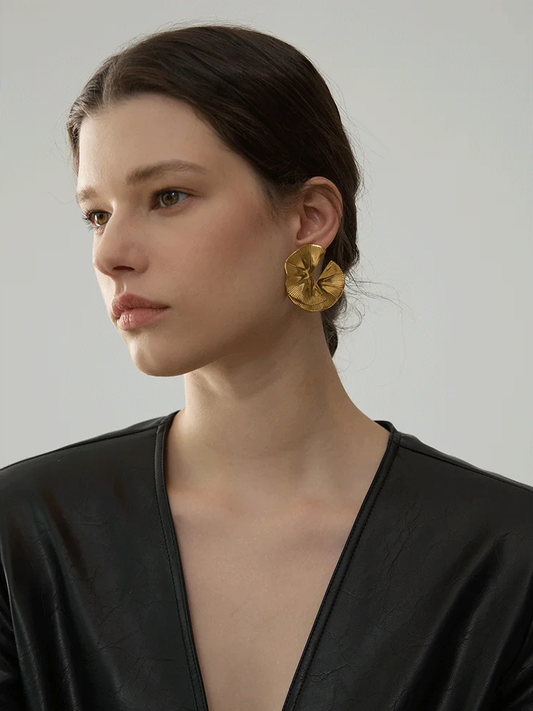 Creative flower big stud gold silver color fashion earrings - product image
