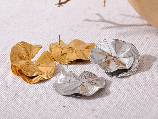 Creative flower big stud gold silver color fashion earrings - product image