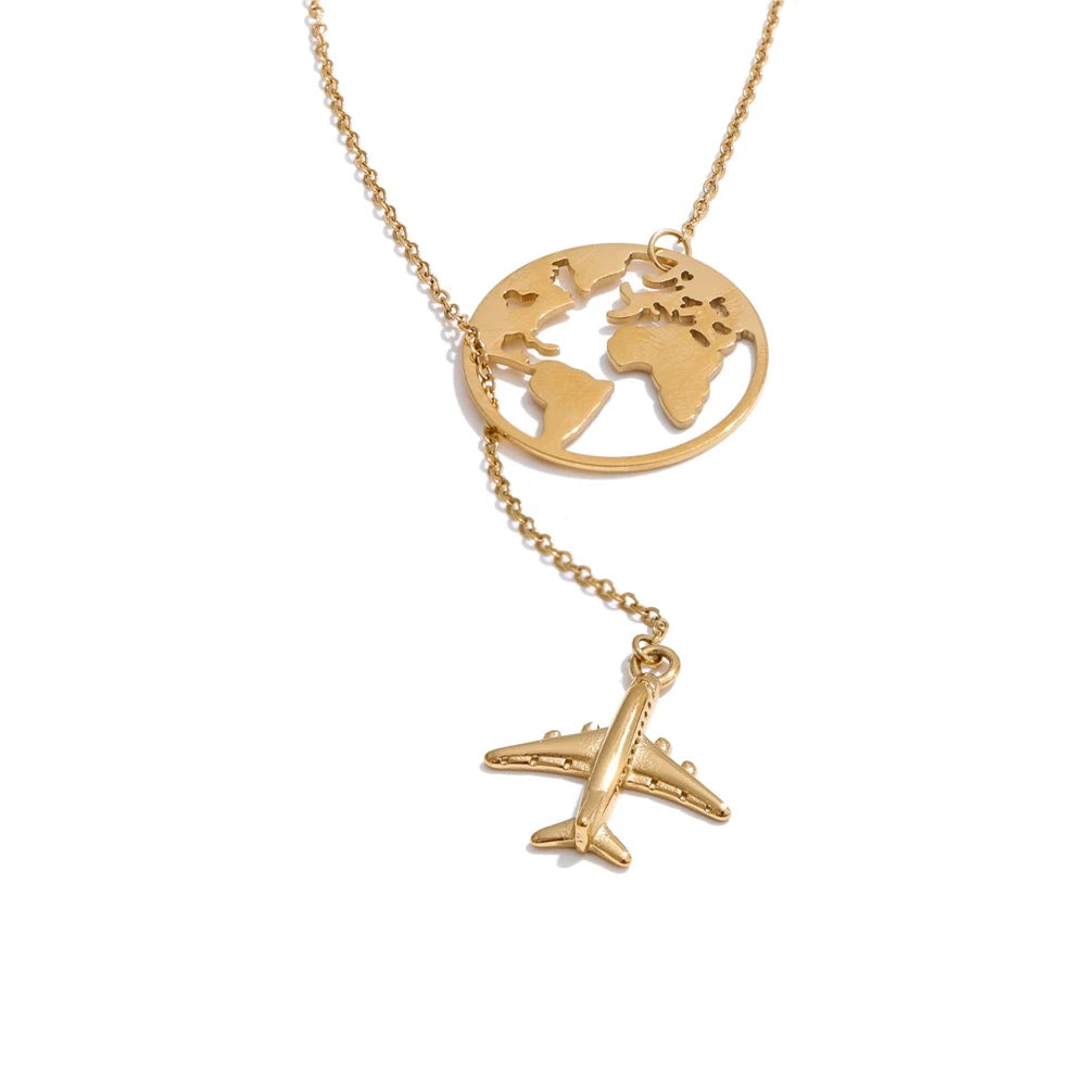 Creative map plane pendant necklace - product image