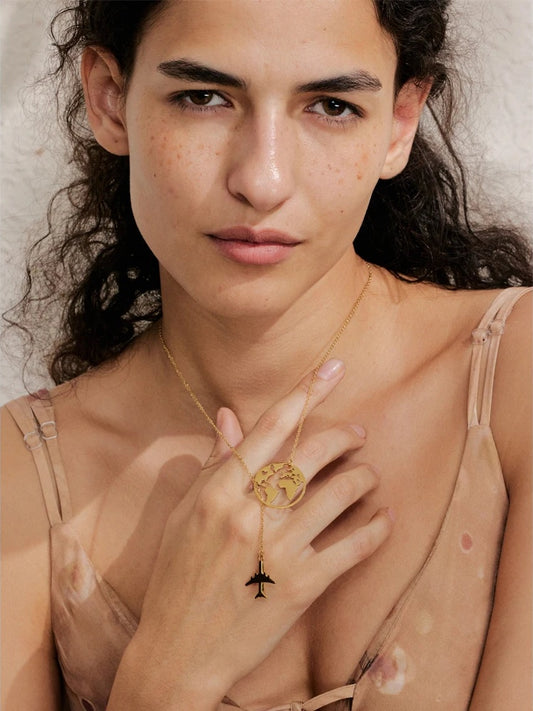 Creative map plane pendant necklace - product image