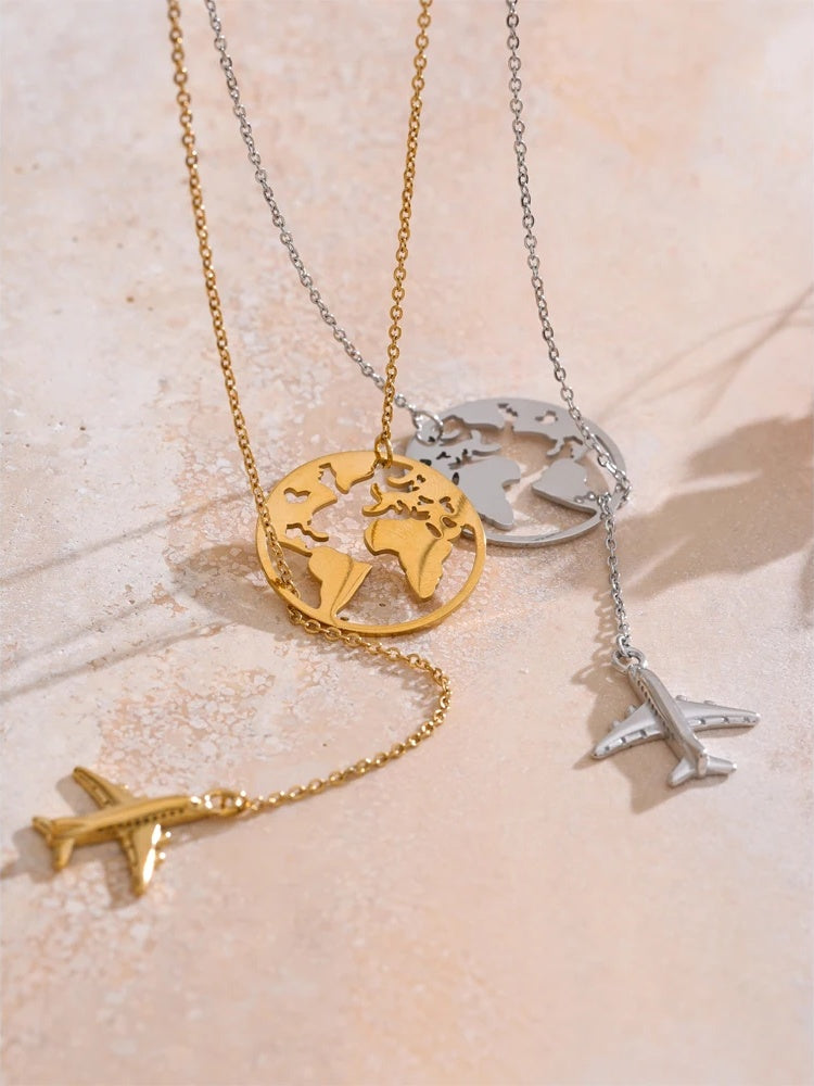 Creative map plane pendant necklace - product image