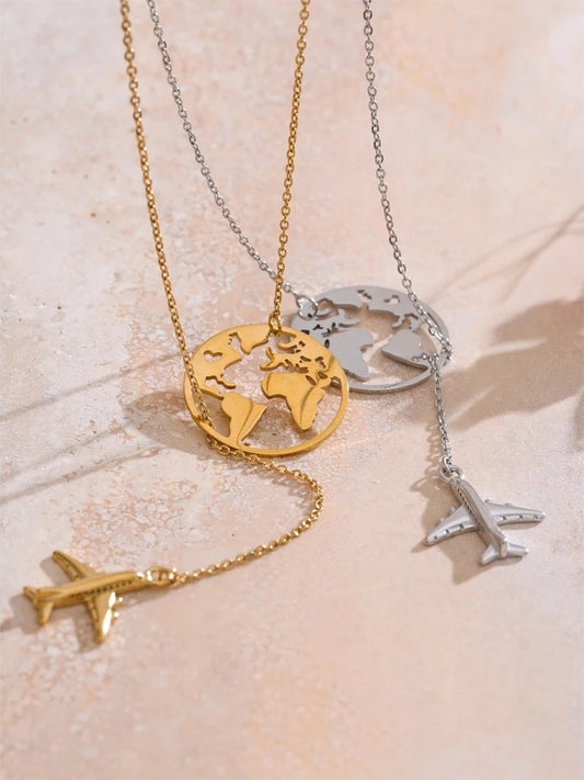Creative map plane pendant necklace - product image