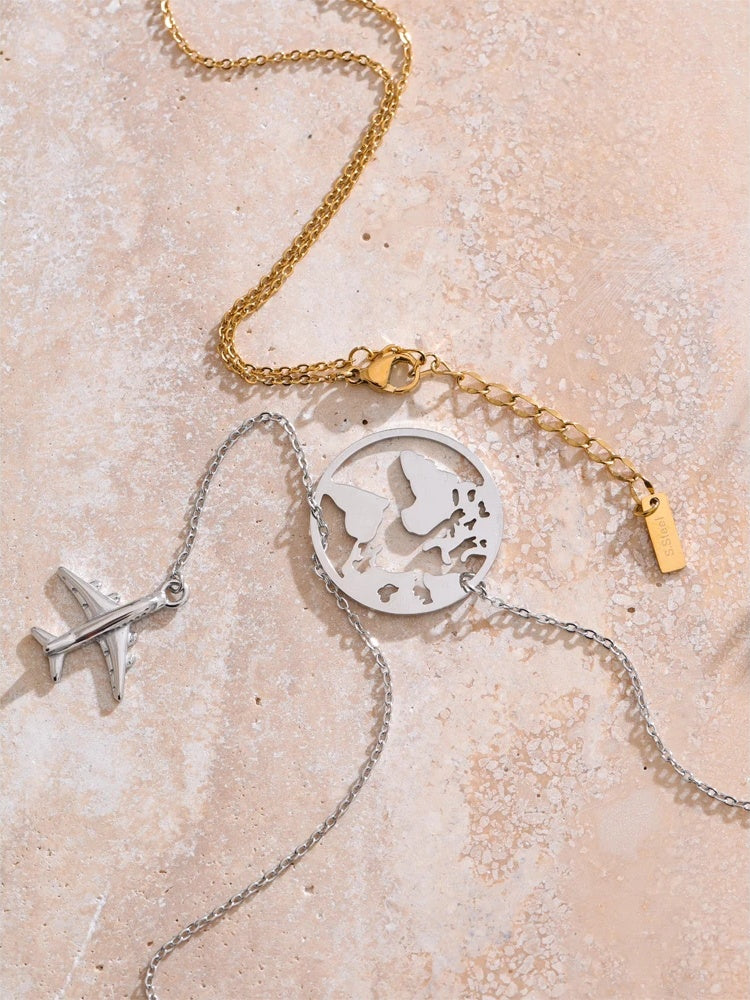 Creative map plane pendant necklace - product image